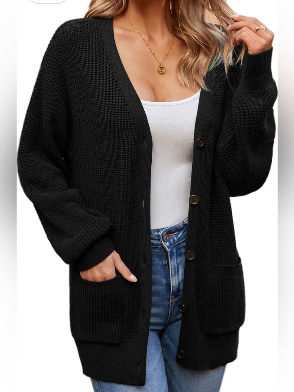 Vintage Karen Kane Lambswool Blend Black Knit Button-Front Cardigan